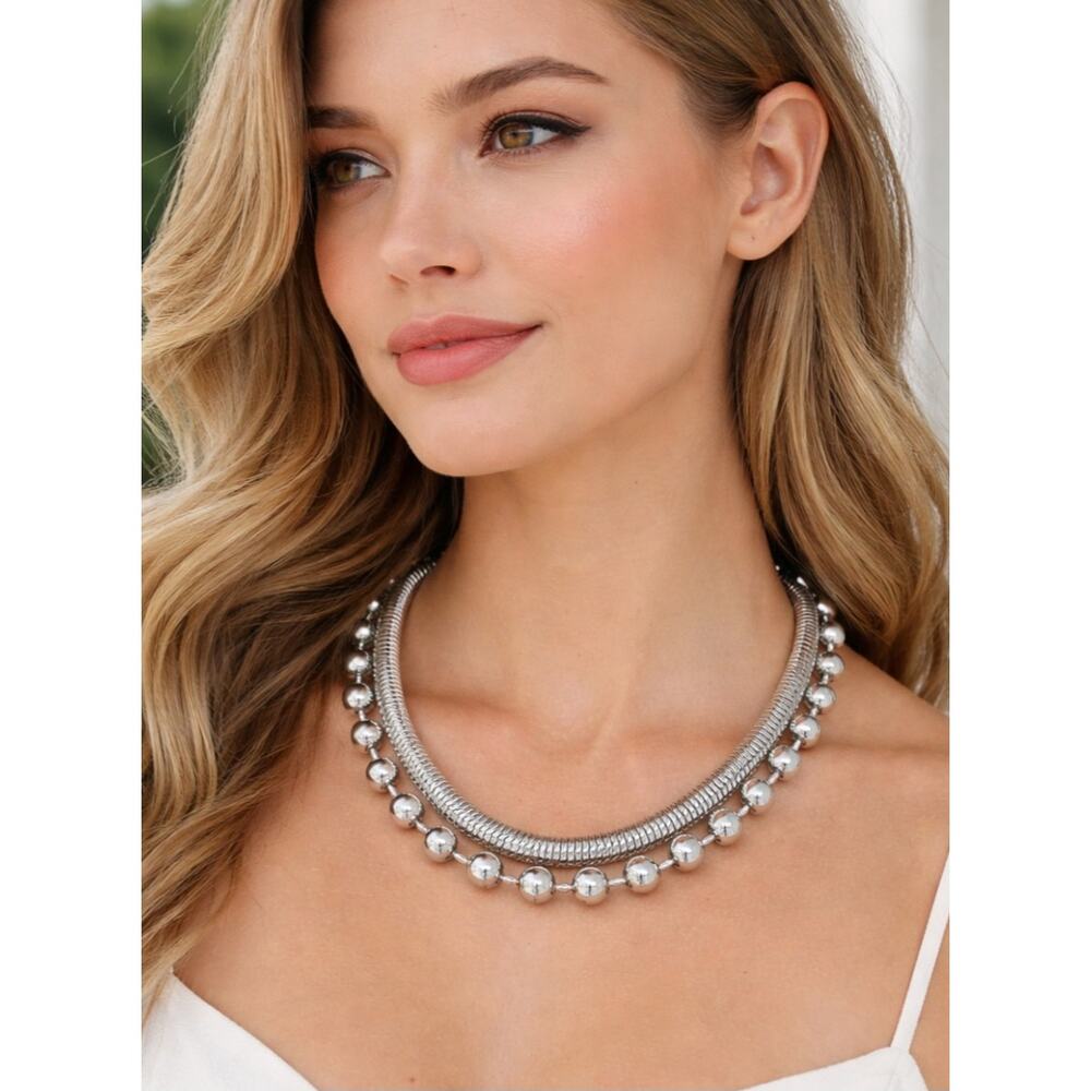 Nordstrom Open Edit Silver Layered Necklace New
